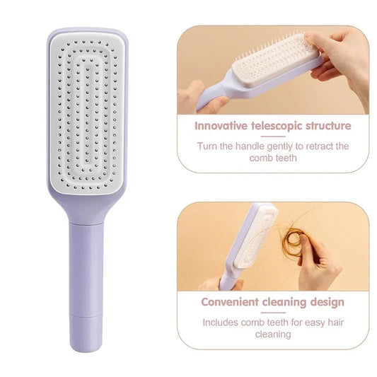 Self Cleaning Hairbrush Rotating Retractable Anti Static Massage Comb